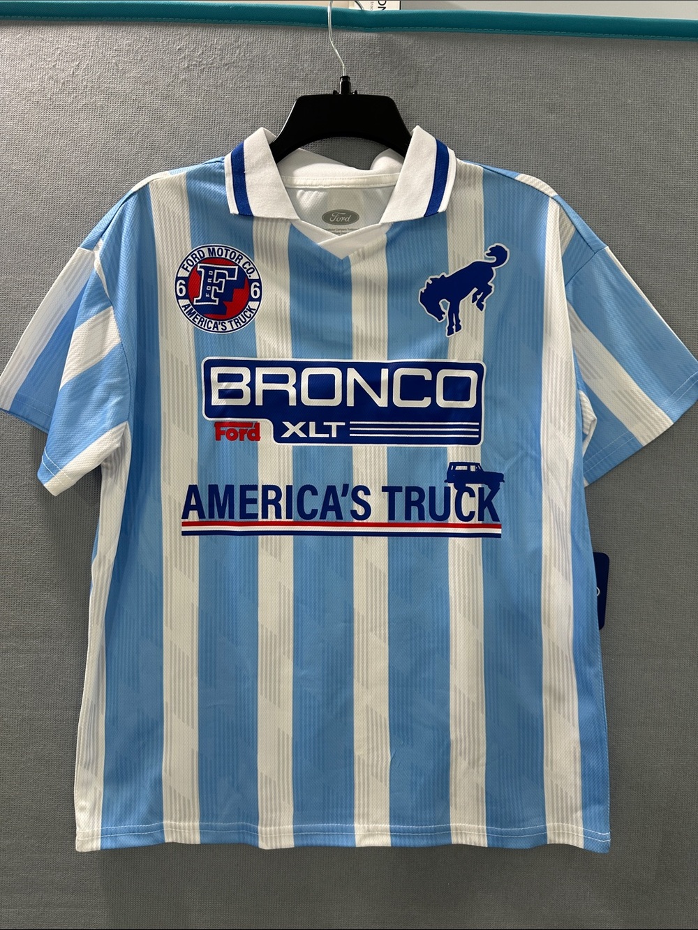 Ford Blue & White Striped Bronco Kids Jersey